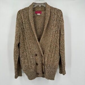 Womens Rustic Old Money Shawl Cardigan Size L Cable Knit Grandpa Sweater Cozy